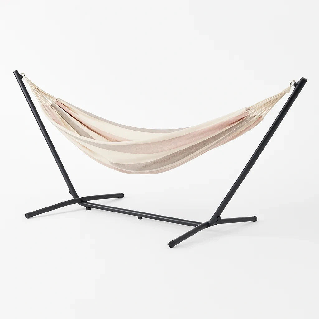 Hängematte Set mit Stahlgestell und Baumwollstoff Beige 300x120x100 cm