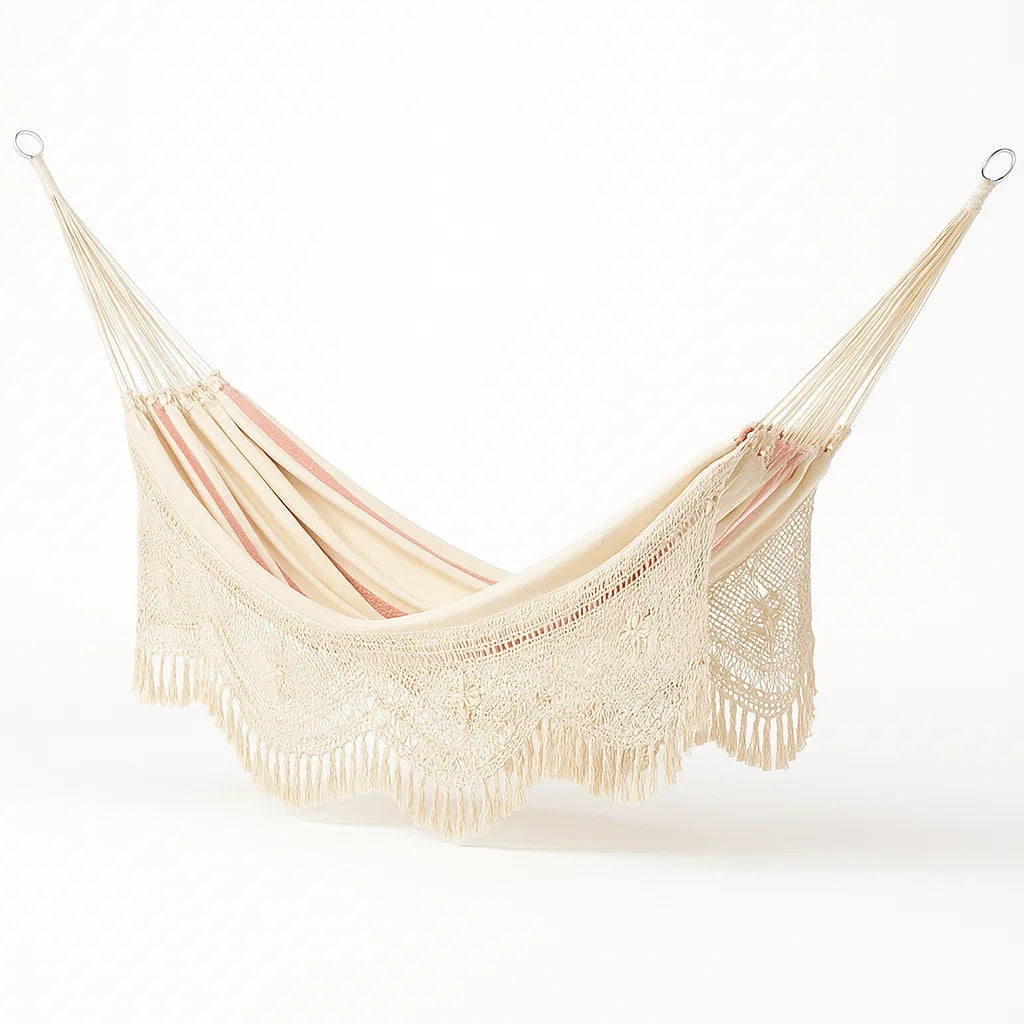 Baumwoll-Hängematte Beige mit Quasten 300 x 150 cm