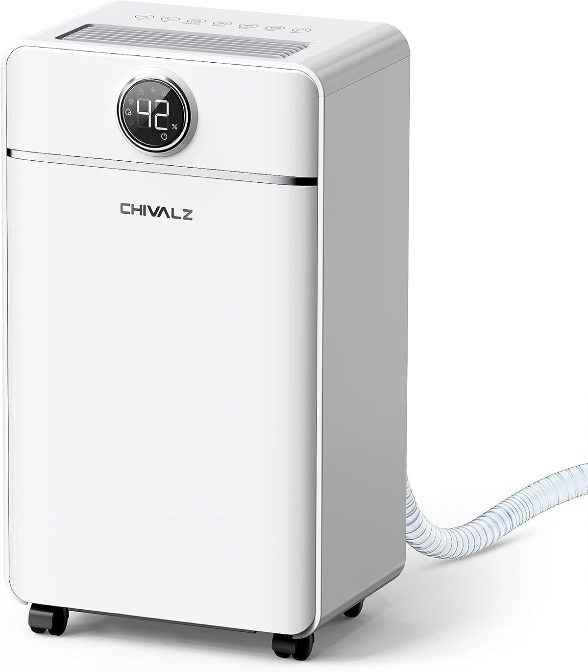 Chivalz Luchtontvochtiger 12L/24H luchtontvochtigers, LED-display en 24H timer, 2L watertank en afvoerslang, 1 pak+3 modi, wit, voor thuis