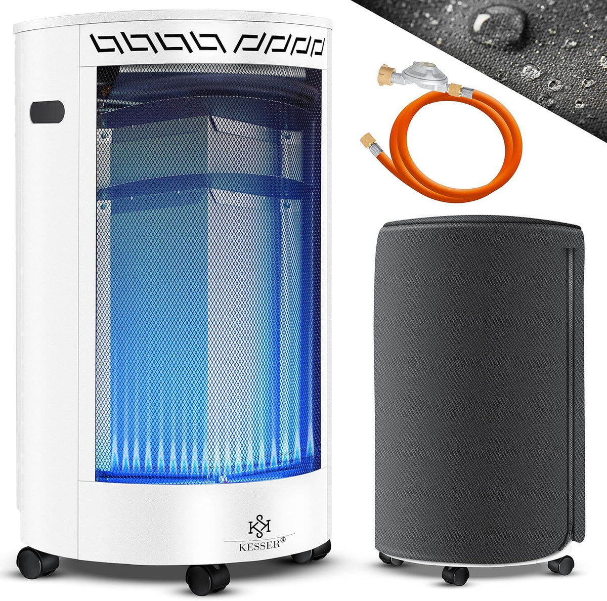 Kesser Elektrische kachel ® Keramische gasverwarmer, 4200 watt, inclusief gasdrukregelaar en gasslang, inclusief beschermhoes, wit, gaskachel