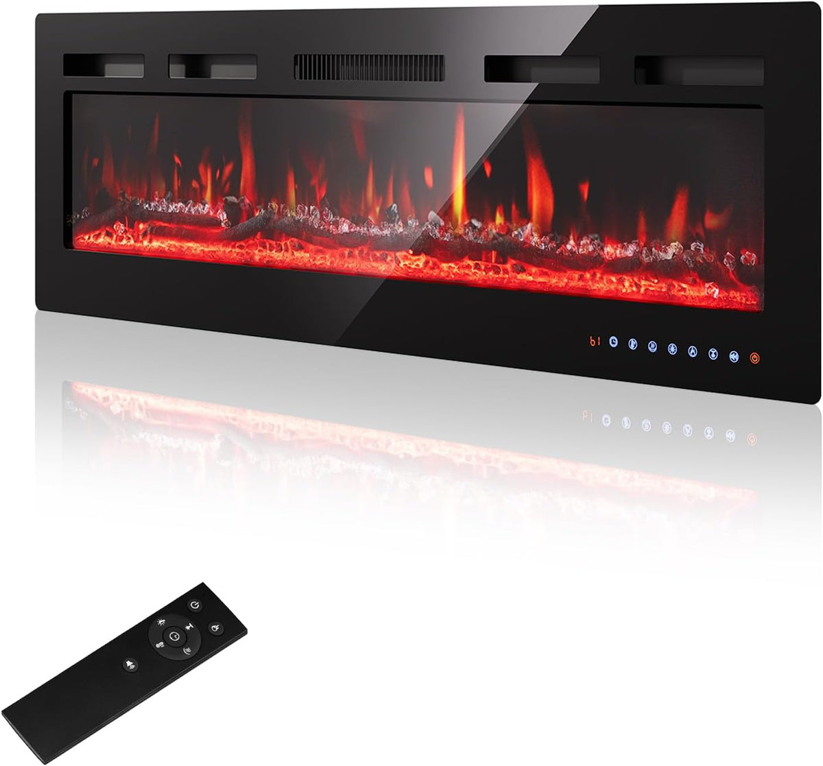 Purfino Elektrische haard 36'/92cm wandhaard, 900 W/1500 W, met 12 instelbare kleuren led-vlam en knettereffect, met 15-30 °C thermostaat