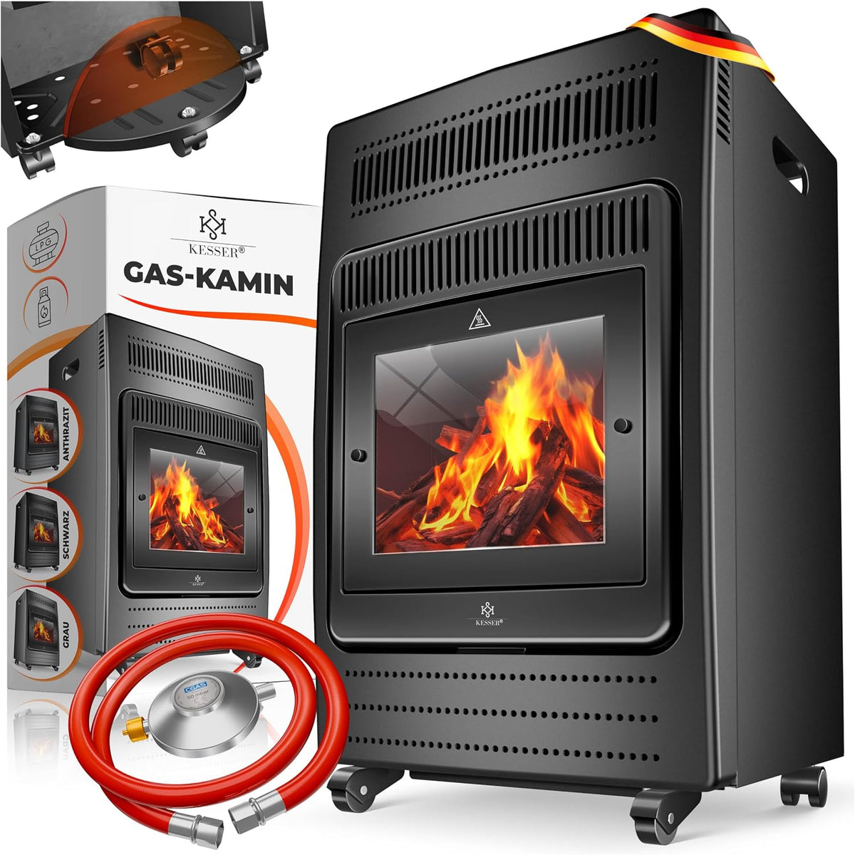 Kesser Elektrische kachel ® Gaskachel, 3,4 kW, 3400 W, butaan- of propaanflessen tot 11 kg, 2 niveaus, zwart, infraroodverwarming, gashaard