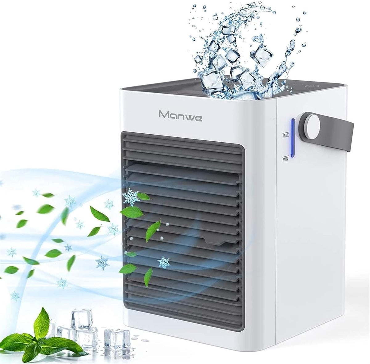 Nakeah Mobiele airco Luchtkoeler, Personal Desk-fan 3 in 1 kleine verdampingskoelers, met 3 fanssnelheden, Mini Airconditioner, luchtbevochtiger