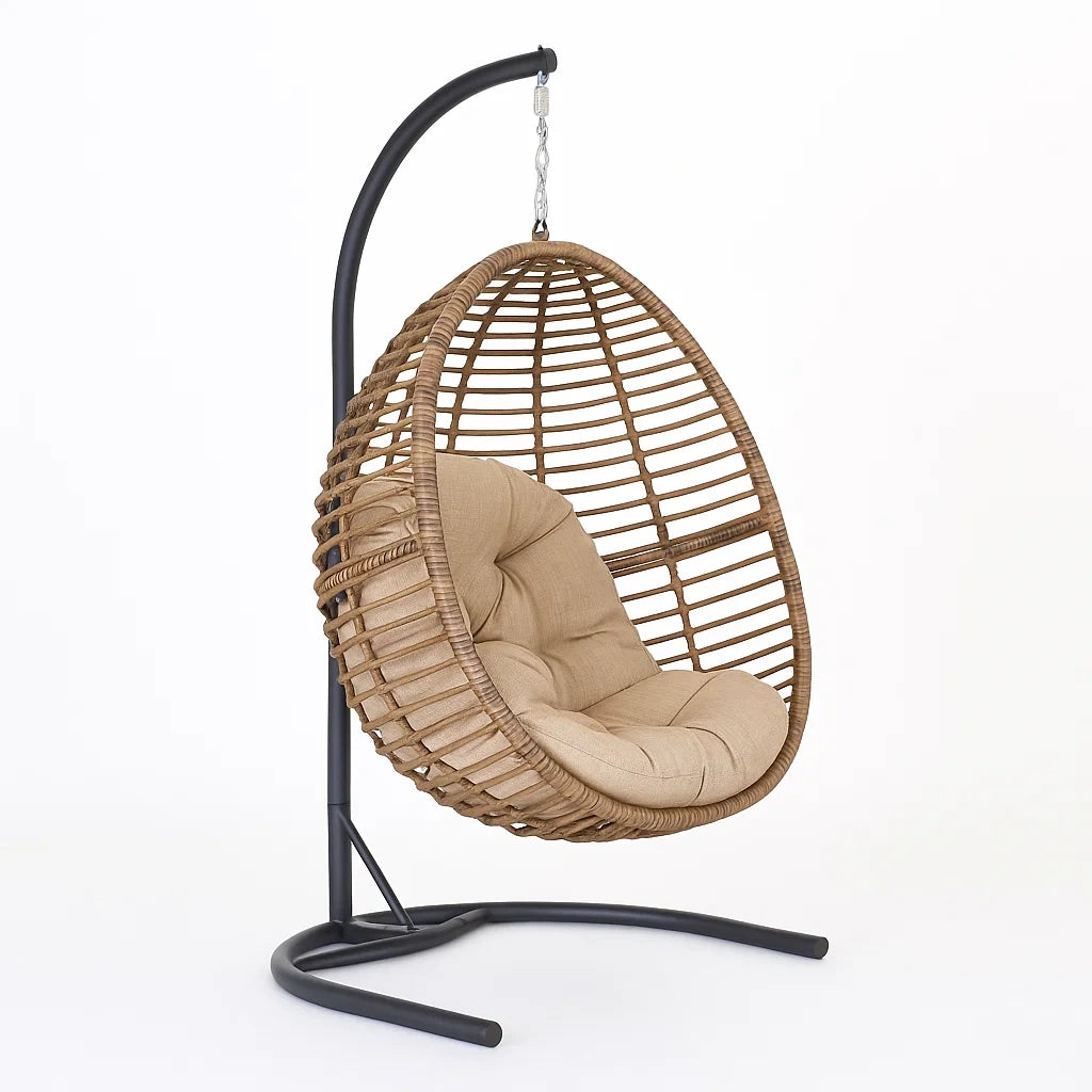 Rattan Hängesessel mit Stahlrahmen Braun 195x95x95 cm