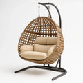 Hängesessel aus Rattan mit Metallgestell und Kissen Braun/Beige