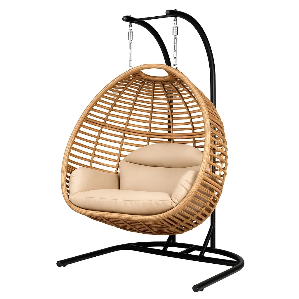 Hängesessel Metallgestell Rattan Schwarz Beige