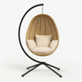 Rattan Hängesessel mit Stahlrahmen und Kissen, Beige, 195 cm hoch