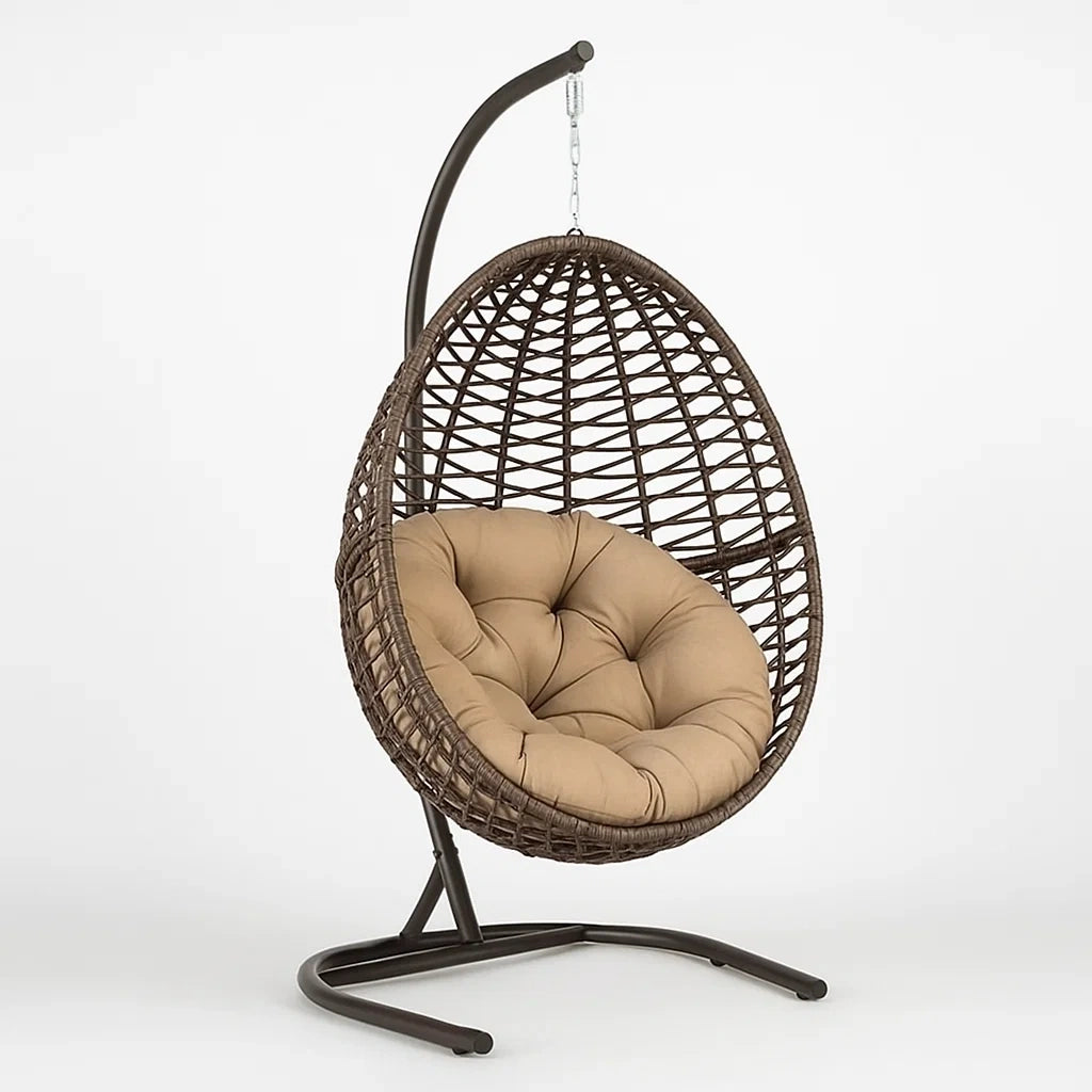 Hängesessel Rattan Braun mit Polyesterkissen Beige Ei-Form 200 cm