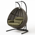 Rattan Hängesessel mit Kissen und Stahlrahmen, Braun