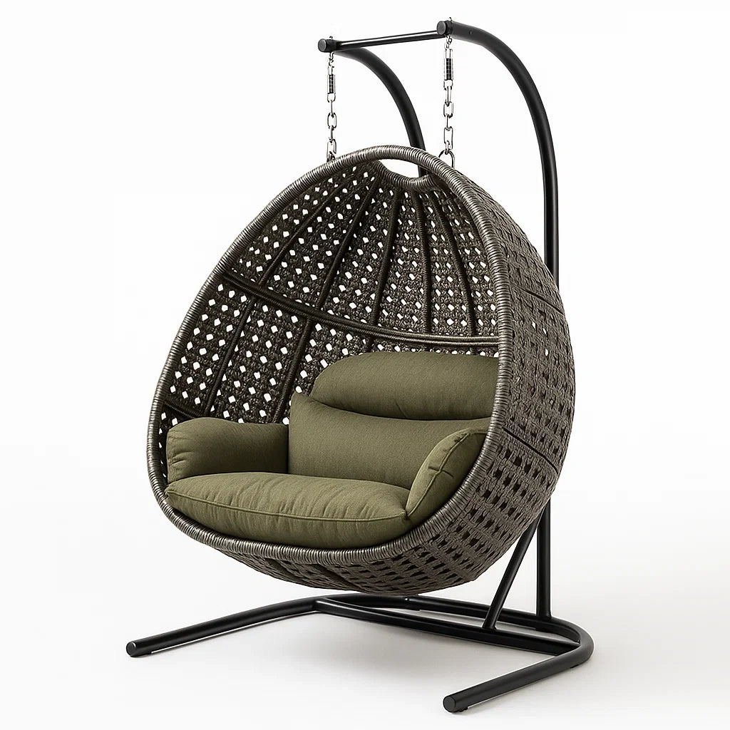 Rattan Hängesessel mit Kissen und Stahlrahmen, Braun