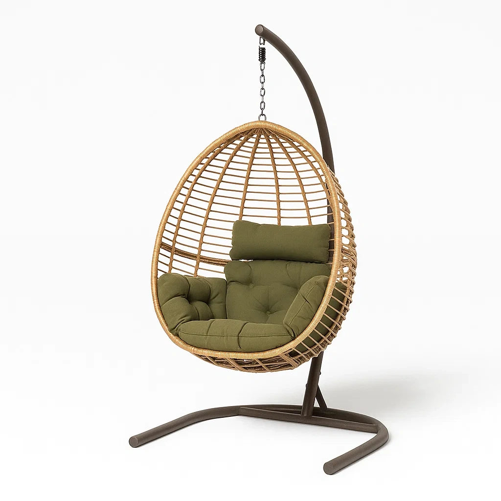 Hängesessel aus Rattan mit Stahlrahmen Olivgrün