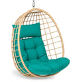 Hängesessel Ei-Form Rattan Beige mit Türkisem Kissen