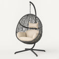 PE-Rattan-Hängesessel Schwarz mit Beigen Kissen