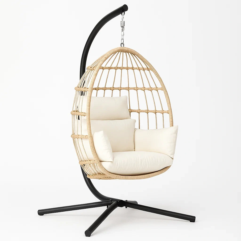 Hängesessel Rattan Beige mit Stahlgestell