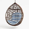 Rattan Hängesessel mit Blau/Weißem Streifenpolster