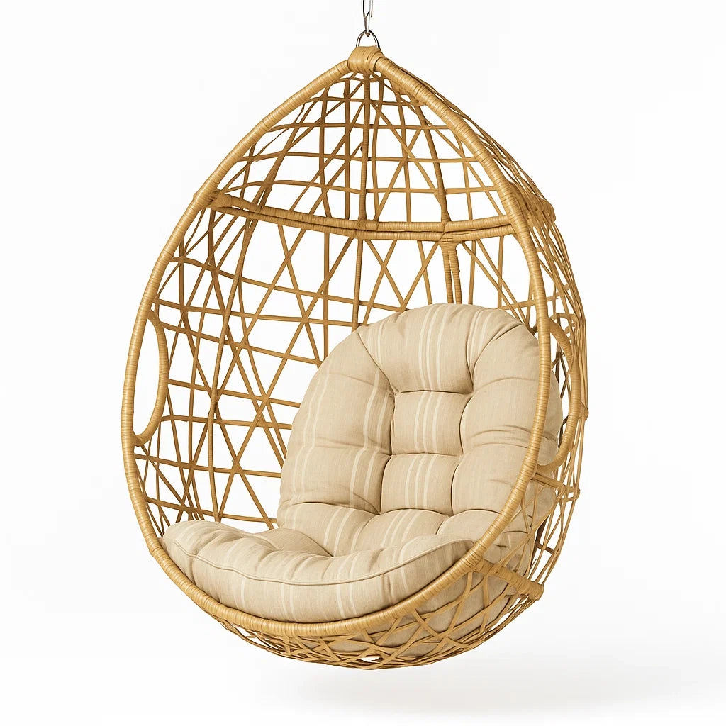Hängesessel aus Rattan mit Polyesterkissen Beige