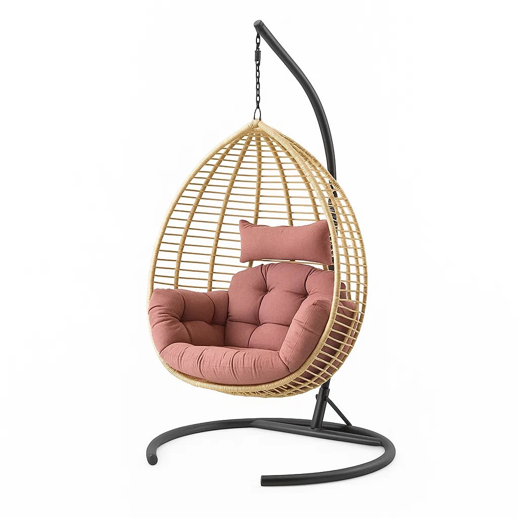 Hängesessel aus Rattan mit Stahlrahmen, Beige und Rostrot