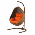 Rattan Hängesessel mit Stahlrahmen und Polstern in Braun und Orange