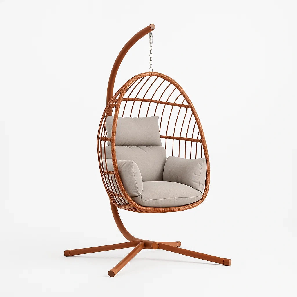Rattan-Hängesessel mit Beigen Kissen