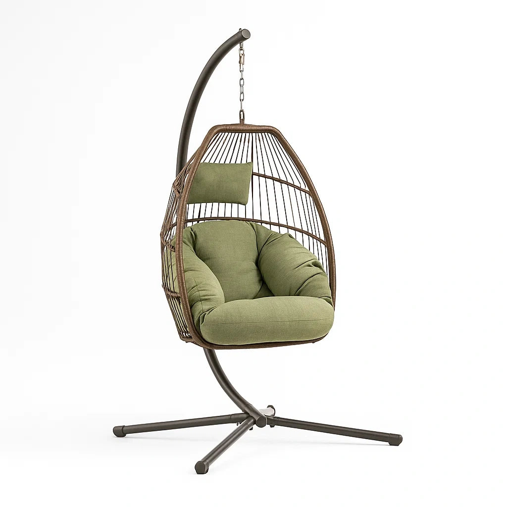Rattan Hängesessel mit Polyesterkissen und Stahlrahmen