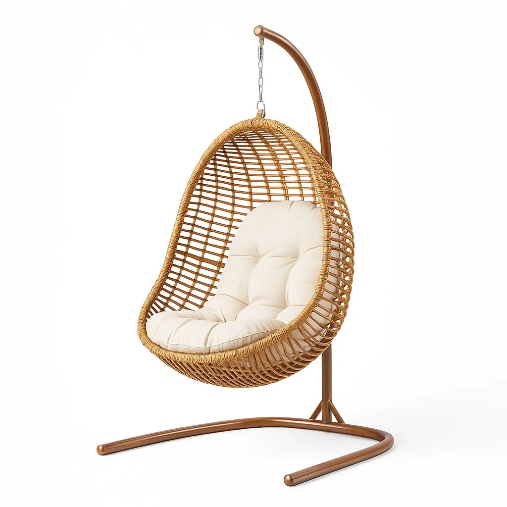 Rattan Hängesessel mit Stahlgestell und Kissen, 200 cm Höhe