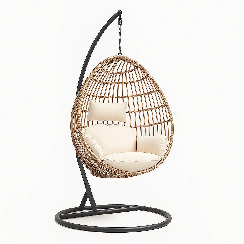 Rattan Hängesessel Beige mit Stahlrahmen