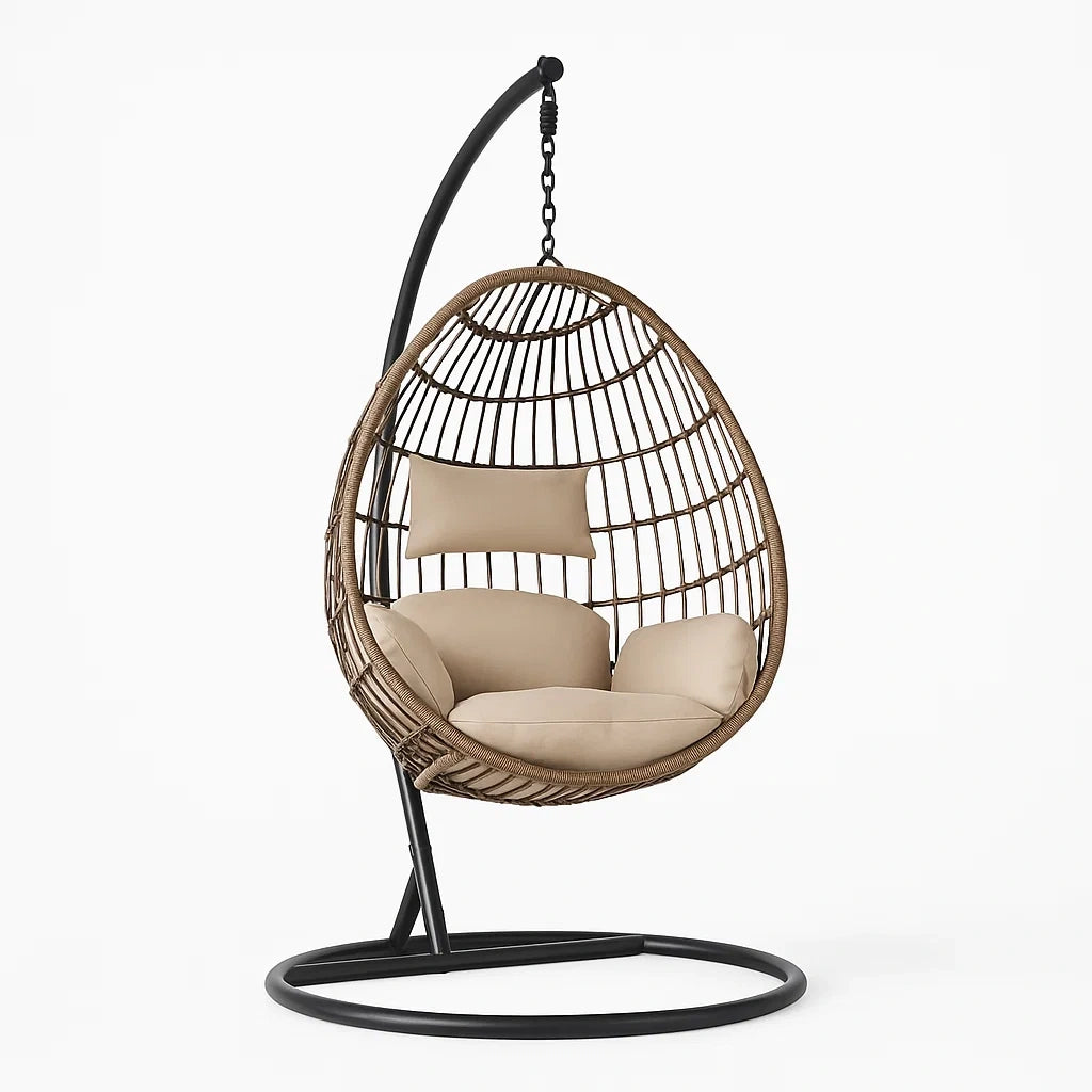 Hängesessel Rattan Polyesterkissen Beige 120x105x200 cm