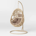 Rattan-Hängesessel mit Kissen und Metallgestell Beige
