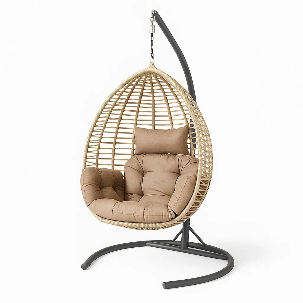 Hängesessel Beige Rattanimitat mit Stahlgestell 195 cm