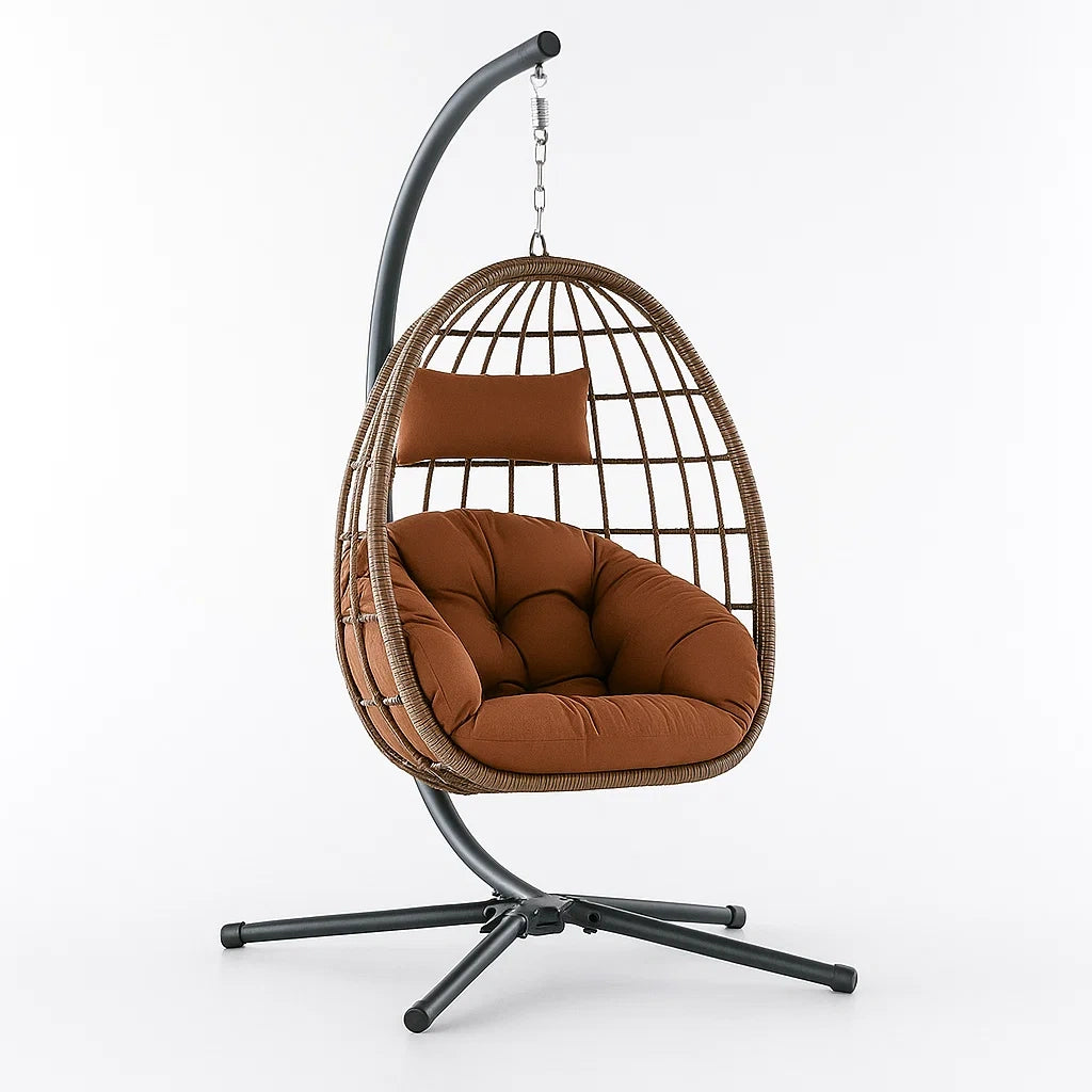 Hängesessel aus Rattan mit Stahl und Polyesterkissen, Braun