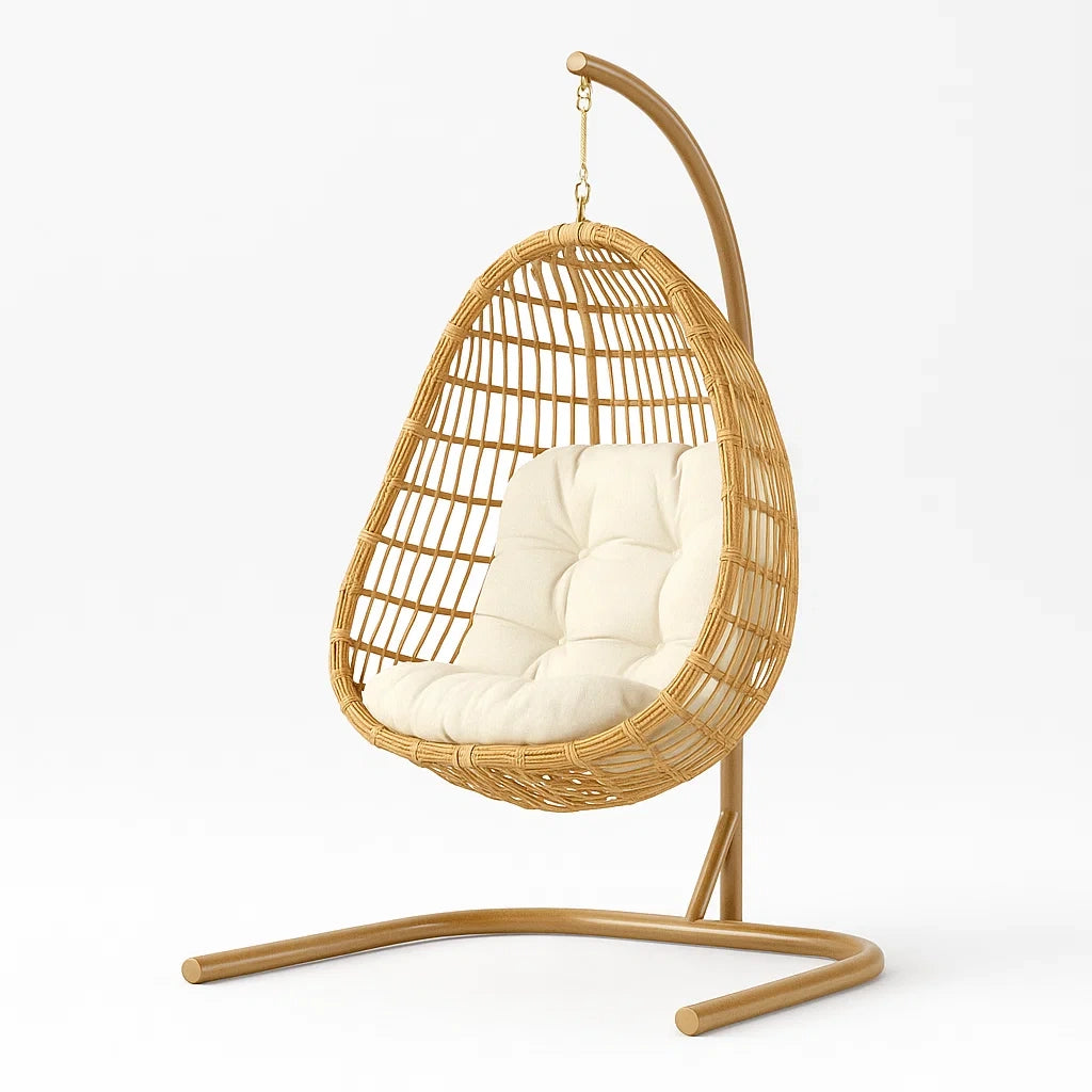 Hängesessel aus Rattan Beige mit Stahlrahmen
