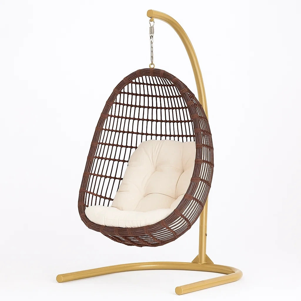 Polyrattan Hängesessel mit Stahlgestell und Kissen Braun/Beige