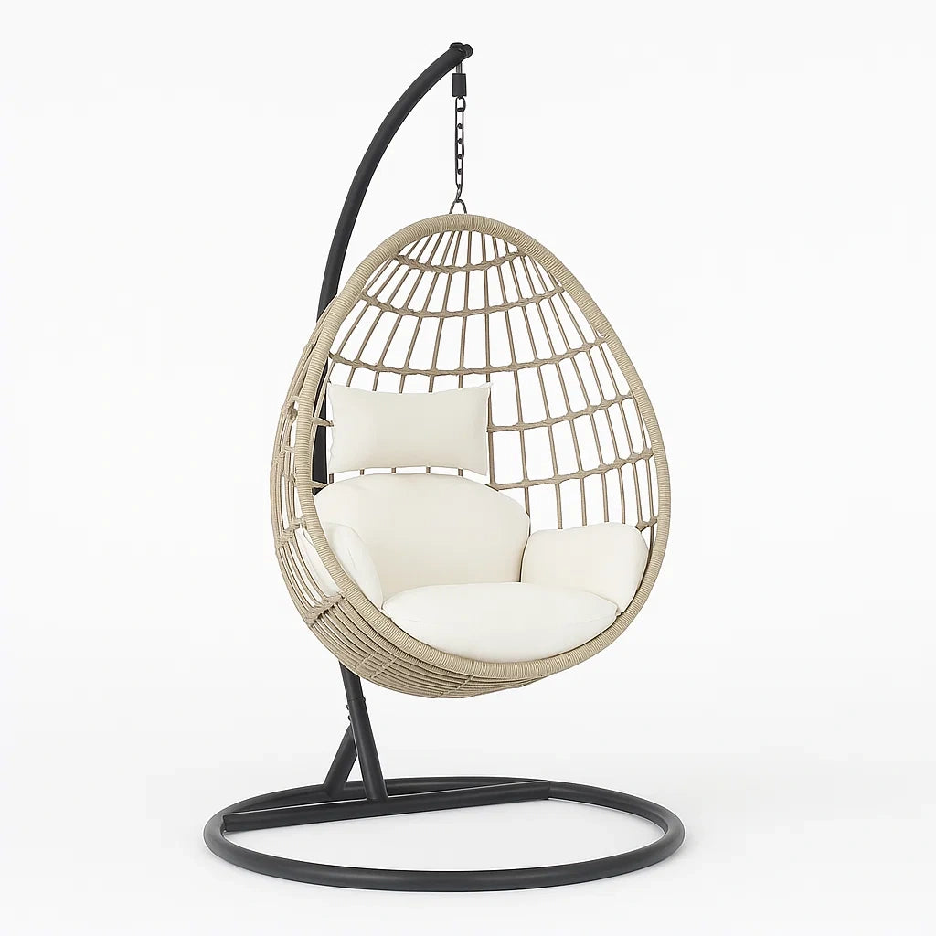 Polyrattan Hängesessel mit Stahlrahmen Beige