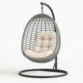 Rattan Hängesessel mit Kissen aus Stahlgestell Grau/Beige