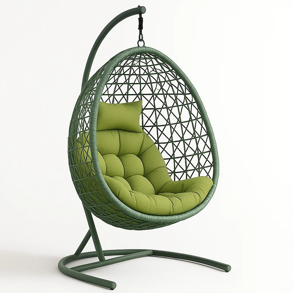 Grüner Hängesessel aus Polyethylen-Rattan mit Kissen