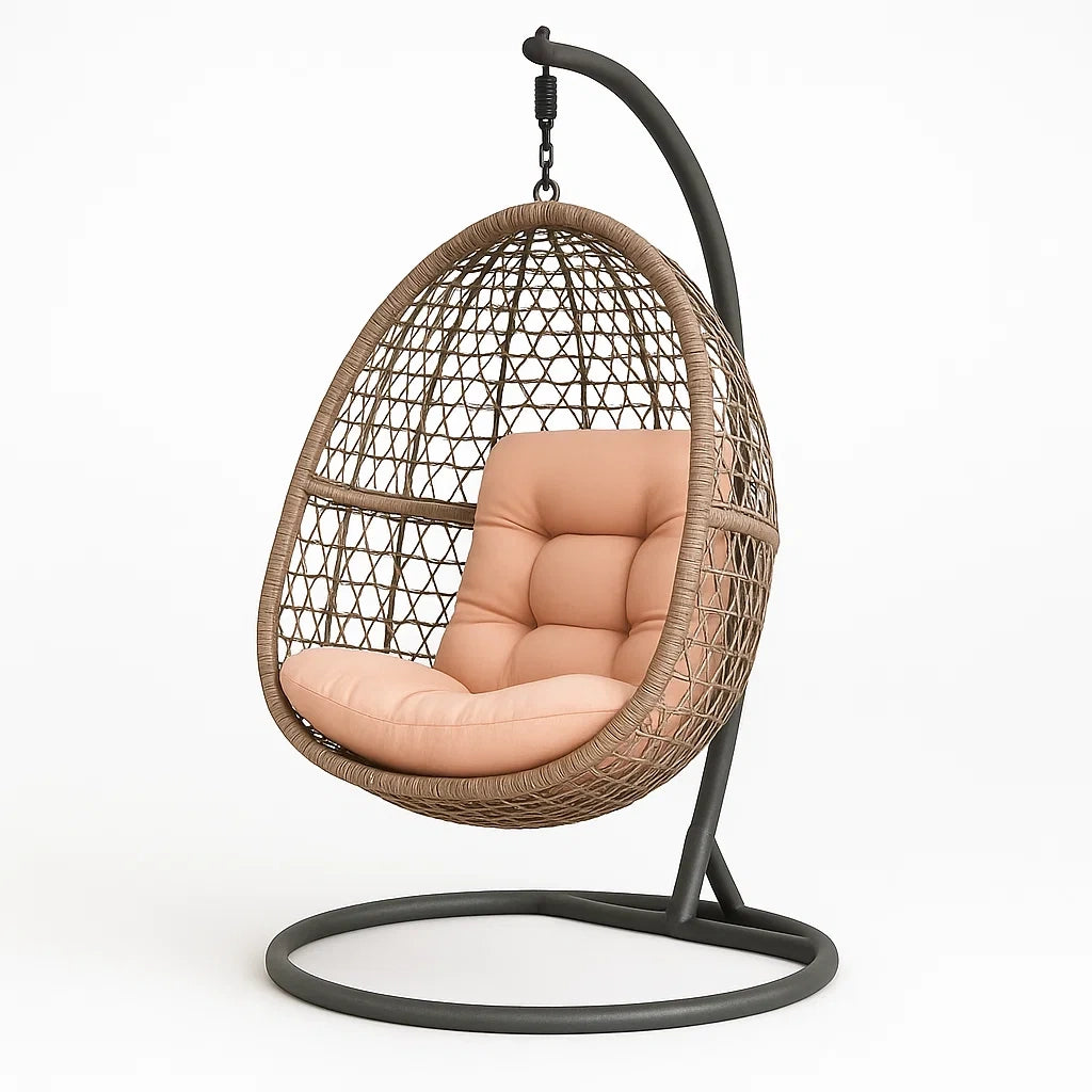 Hängesessel Rattan Stahlrahmen Schwarz/Beige