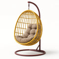 Rattan Hängesessel Gelb mit Stahlgestell und Kissen