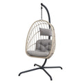 Hängesessel Rattan Beige Grau mit Kissen