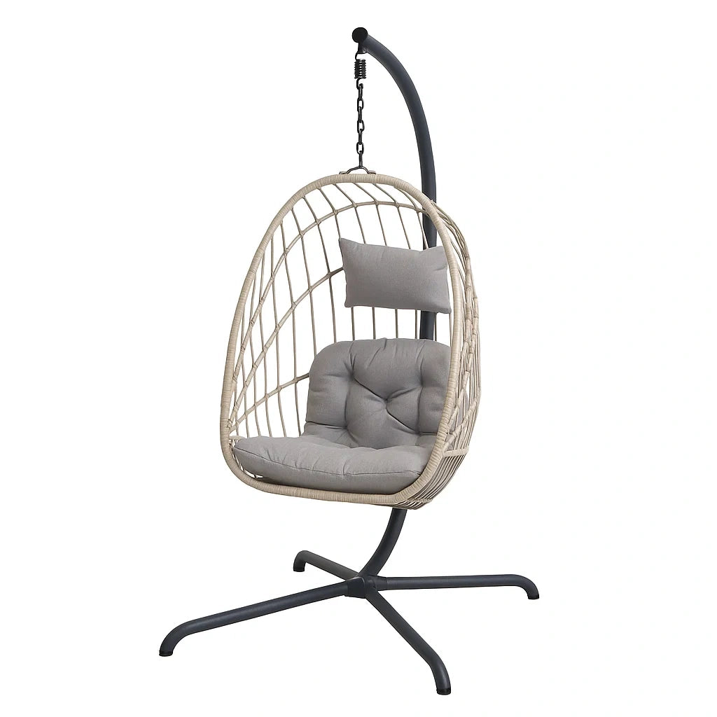 Hängesessel Rattan Beige Grau mit Kissen