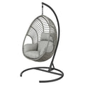 Rattan Hängesessel mit grauer Polsterung und Stahlrahmen