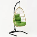 Rattan-Hängesessel mit Grünem Polster und Stahlgestell