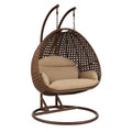 Hängesessel aus Polyethylen Braun Stahlrahmen mit Kissen Beige