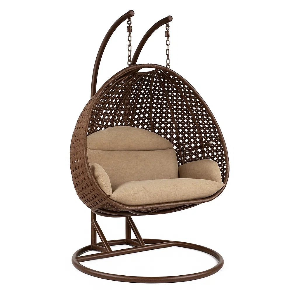 Hängesessel aus Polyethylen Braun Stahlrahmen mit Kissen Beige