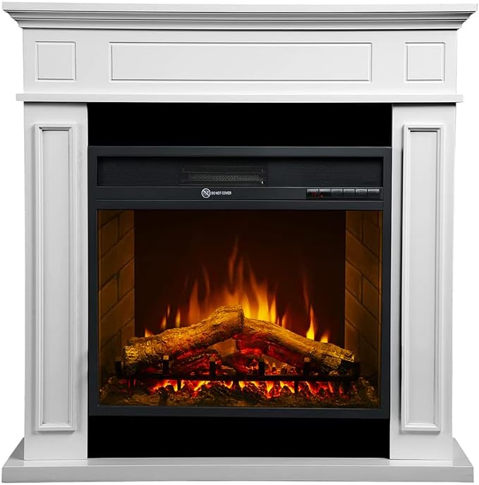 Elektrische haard Divina FIRE Jefferson Vloerstaande open in hout, 89,5 cm (L) x 90,5 cm (H) x 28 cm (D), wit