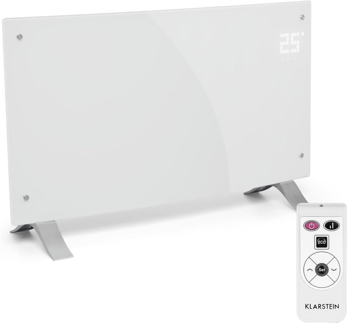 Klarstein Elektrische kachel Bornholm Curved Electric Heater Electric Heater, 24h timer, 5-45 ° C, afstandsbediening) melkwit, LED touch display