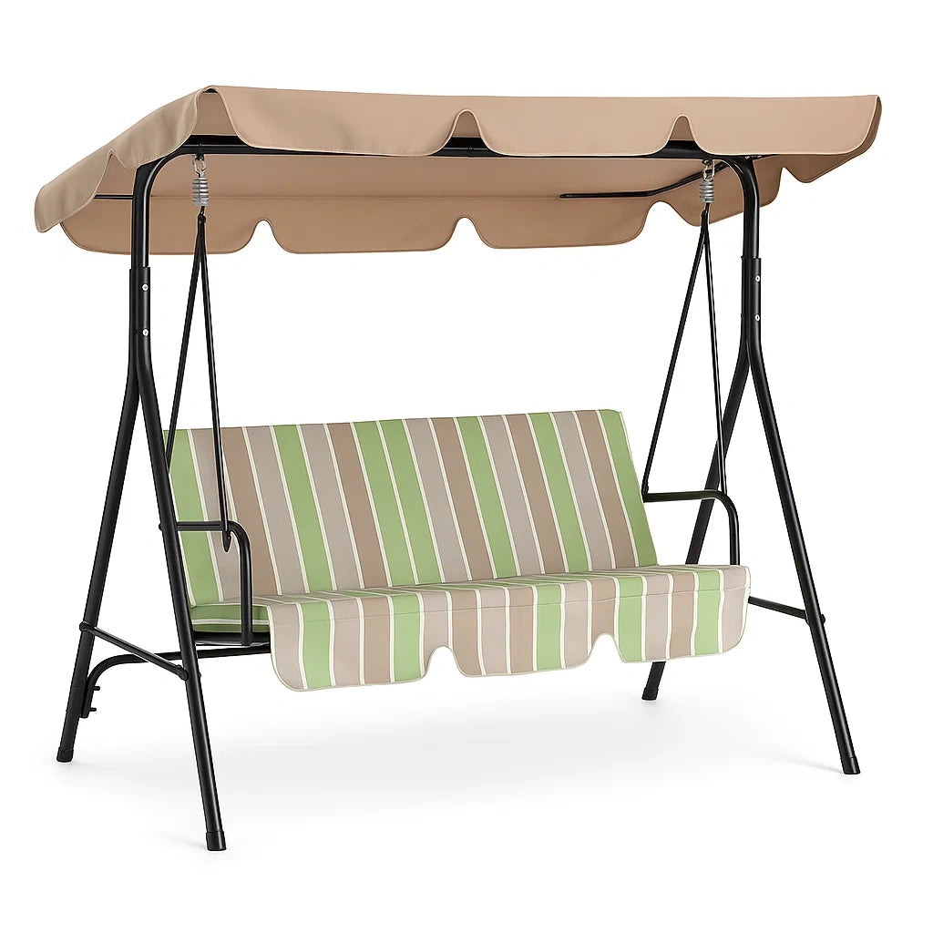 Gartenschaukel mit pulverbeschichtetem Stahlrahmen und Polyester 3-Sitzer Beige/Grün