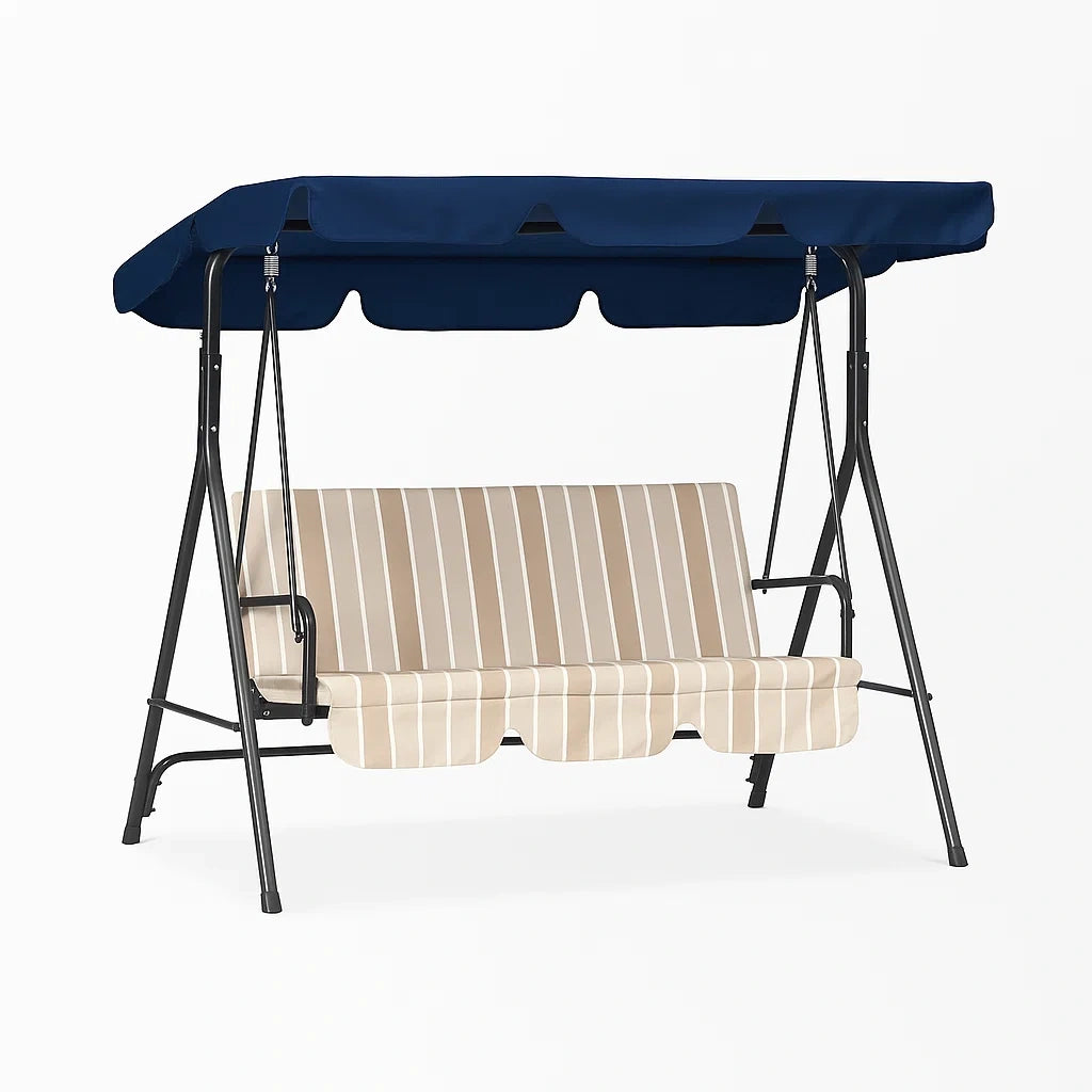 3-Sitzer Schaukel mit Verstellbarem Dach Beige/Blau Stahl/Polyester
