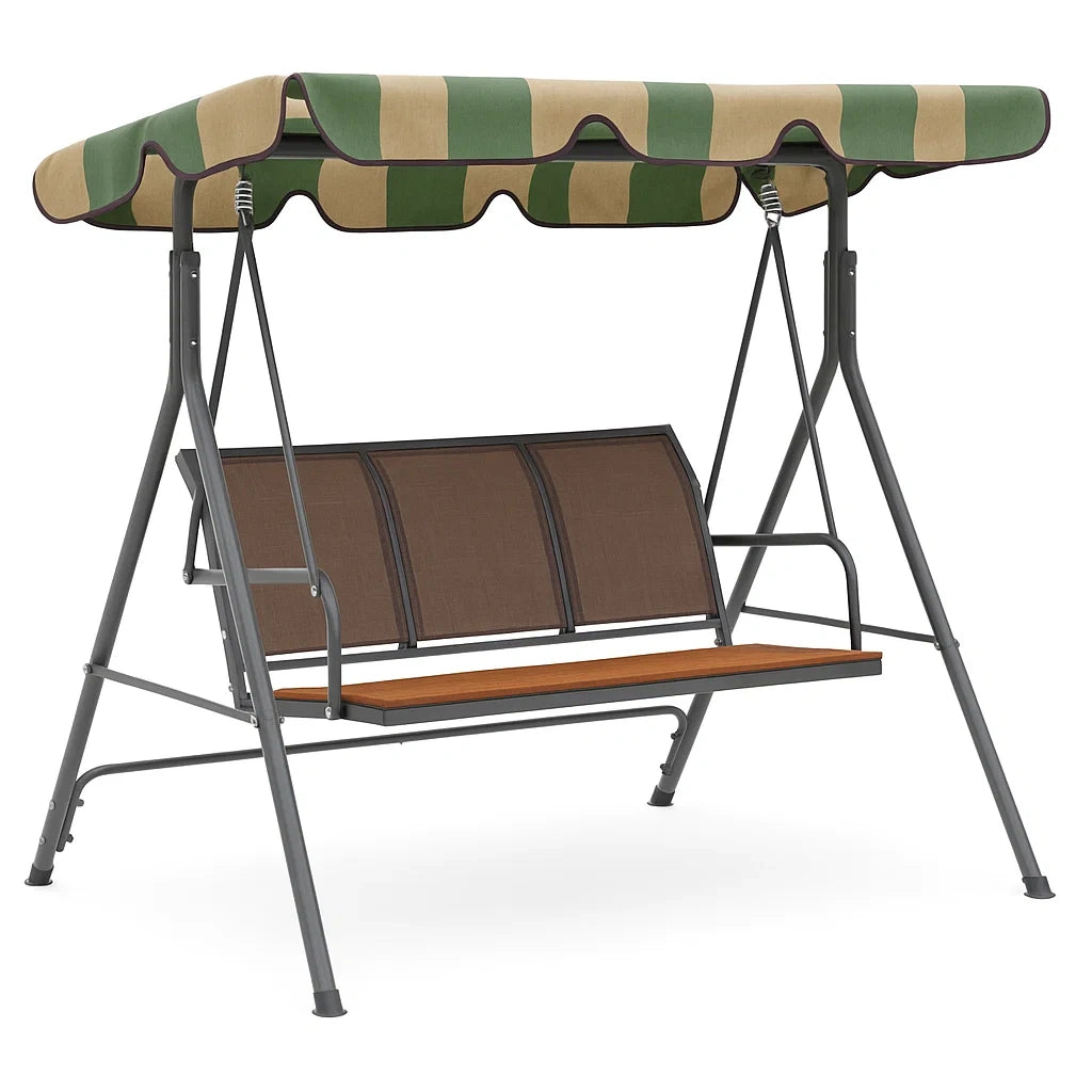 Stahlschaukel mit Textilene und neigbarem Dach, Grün/Beige/Braun