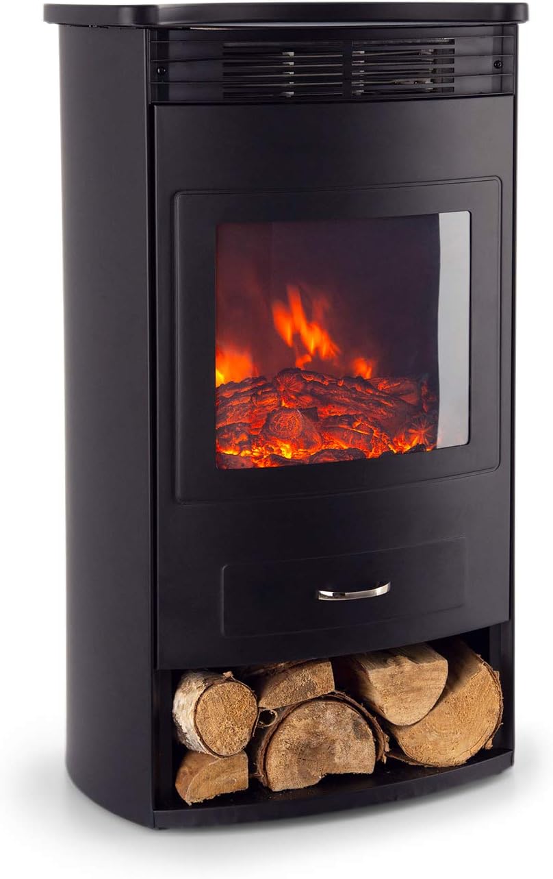 Klarstein Elektrische haard Bormio Open, Met Verwarming - 950 of 1900 Watt, Timer, Zwart, Thermostaat, Schakelbare Verwarmingsfunctie, Vlameffect