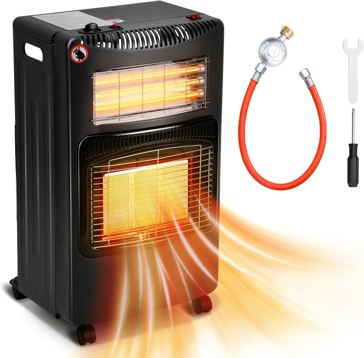 Tubiaz Elektrische kachel gaskachel, 4,2 kW, 1260 W, voor LPG tot 10 kg, 306 g/h gasverbruik, opvouwbare gasstraler, verwarmingstoestel, ODS